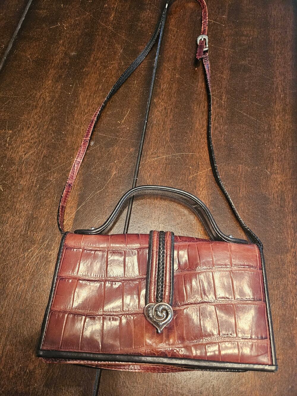 BRIGHTON Vintage Clutch Faux Leather Embossed Croc With Handle